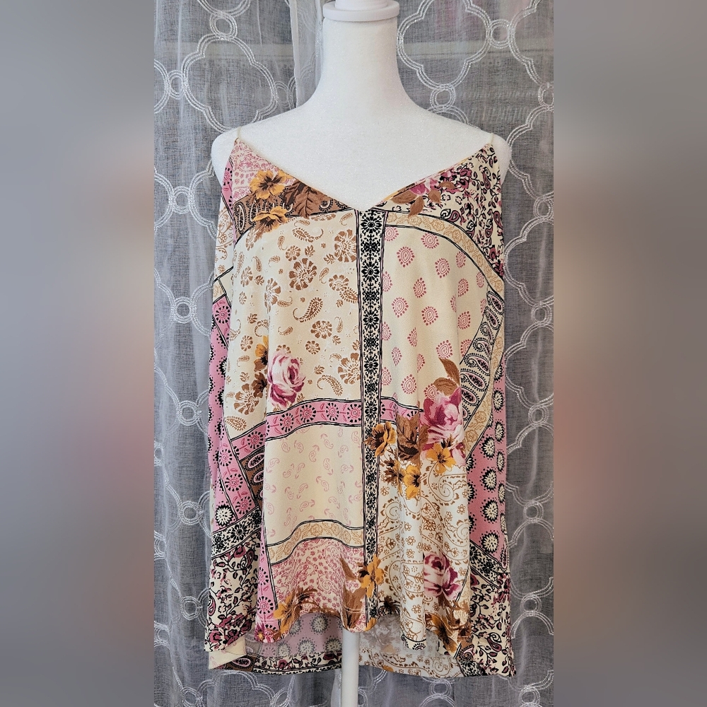 Maurices Floral Paisley Patchwork Cami Top - Pink, Cream, Brown - Size 2X